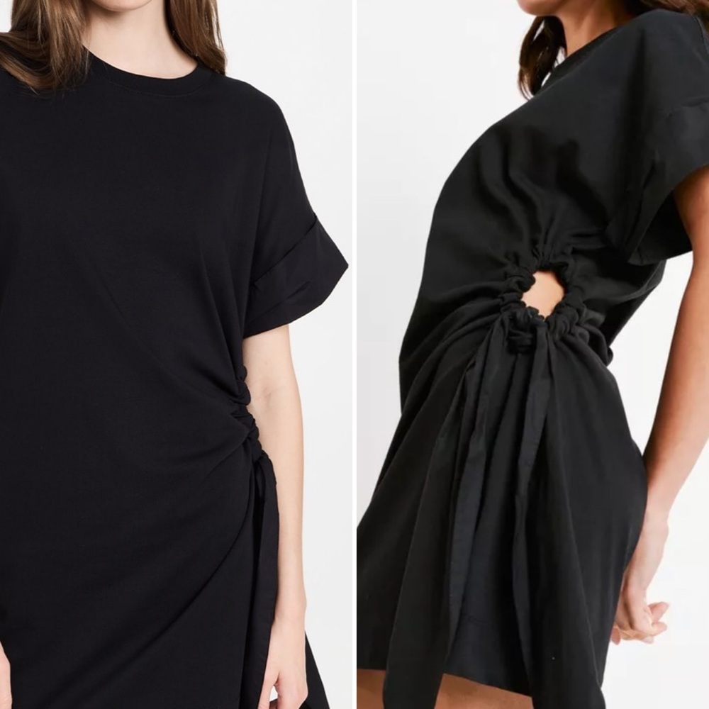 Tanya Taylor Black Kiley Short Sleeve Cotton Dress Keyhole Tie Side - Sz Small